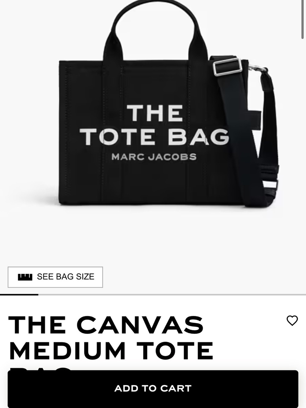 Marc Jacobs Black Canvas 'THE TOTE BAG' Medium Tote
